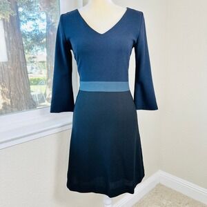 GOAT Crepe Wool Dress Womens 2 Fit and Flare Blue Black Office Luxury Minimalist
